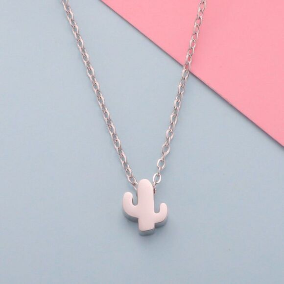 Cactus Necklace Silver Dainty Jewelry Tiny Cactus Necklace Best Friend Gift - Picture 5 of 6